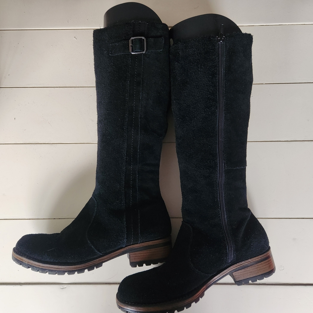 Women's Black Suede Knee-High Boots